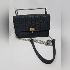 New Botkier Women's Leather Lennox Small CrossBody Bag Croc Embossed Purse Black